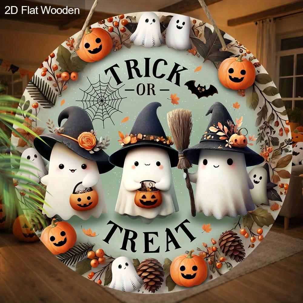 Wooden Halloween Sign with Adorable Ghost Pattern Design - Charming Wall Pediments - Ideal for Front Door, Yard, Porch, Room Decor