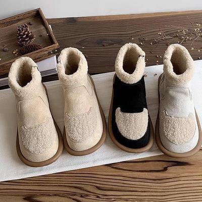 Botas curtas de lã de cordeiro botas de neve femininas outono e inverno 2025 novo antiderrapante sola plana camurça veludo algodão térmico sapatos femininos