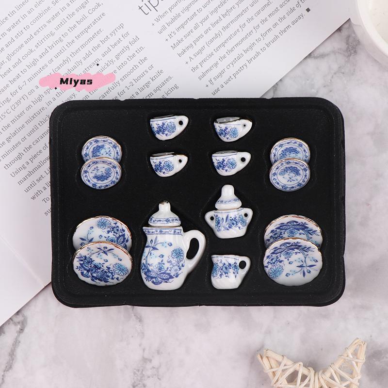 15-teiliges Porzellan-Keramik-Teetassen-Set für 1/12 Puppenhaus Miniatur-Geschirr Sammlerstück Küchen-Esszimmer-Zubehör