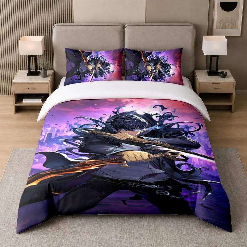 Set Biancheria da Letto 3 Pezzi, Solo Leveling 1 Copripiumino e 2 Federe, Biancheria da Letto Stampata Decorazione per Camera degli Ospiti
