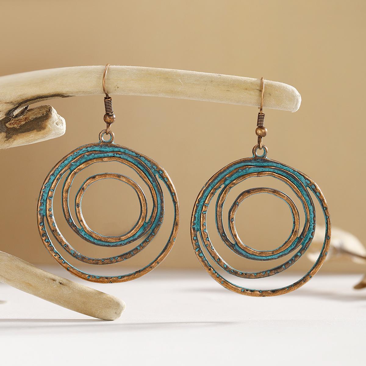 Bohemian Retro Green Turquoise Floral Pattern Earrings