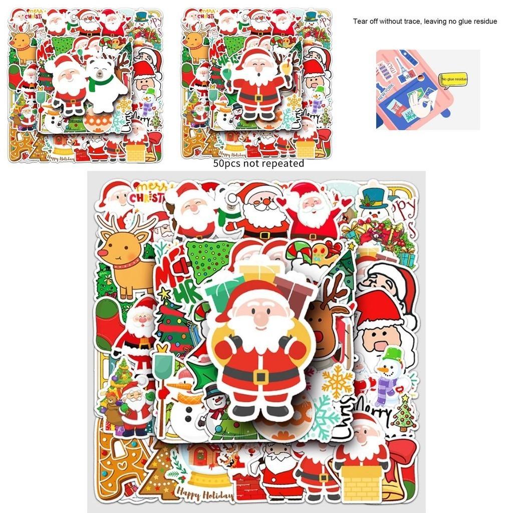 50pcs Xmas Santa Claus Waterproof Reusable Graffiti Stickers For Luggage Case Decor