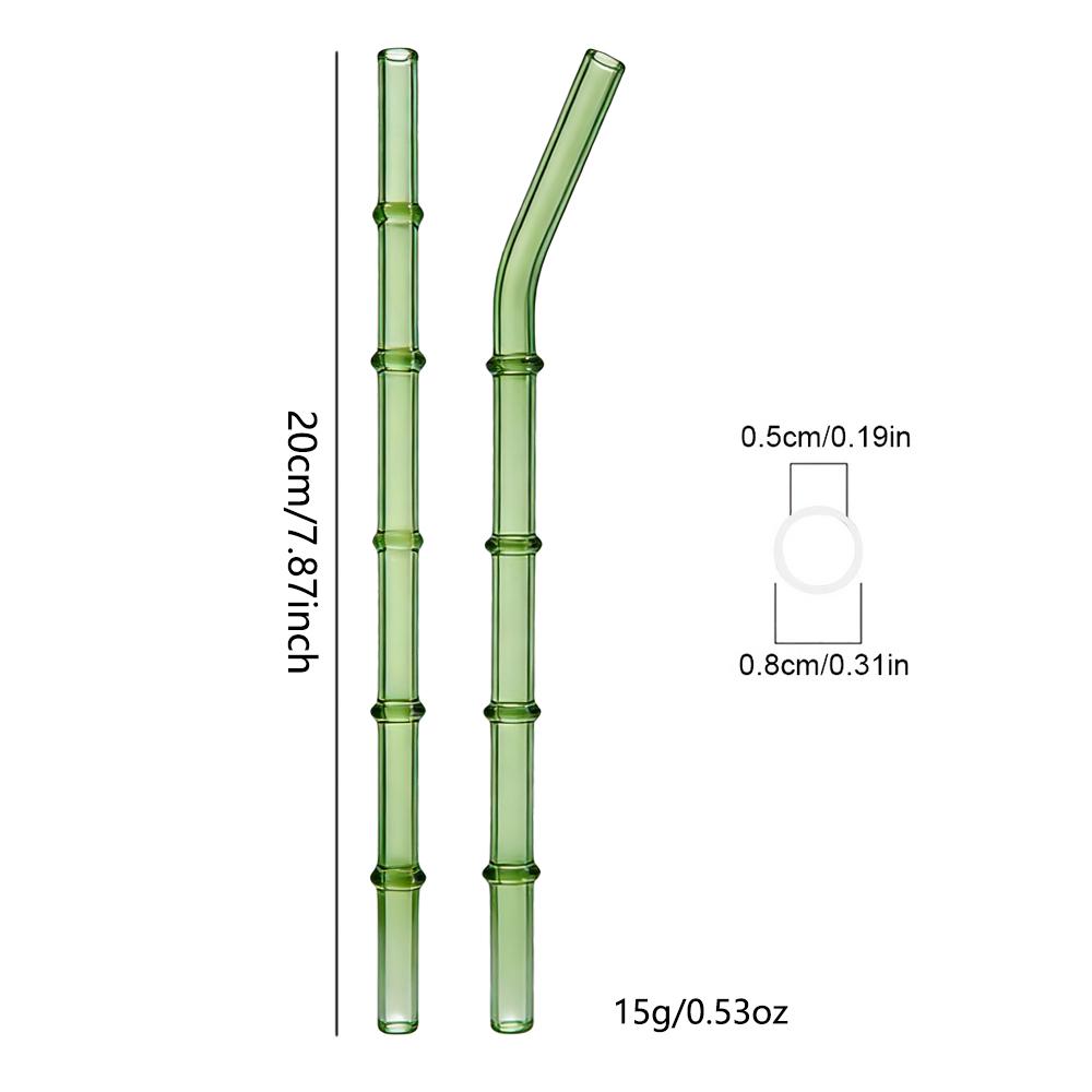 5/10Pcs Reusable Glass Straw with Brush Green Bamboo-shaped Straws Set Suitable for Milkshakes Juices Coffee Bar Accessories
