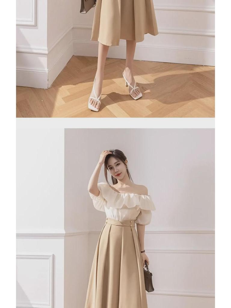 2024 Sommer A-linje Plissert Midi-skjørt for kvinner - Høy midje, Hofte-dekkende, Slankende passform