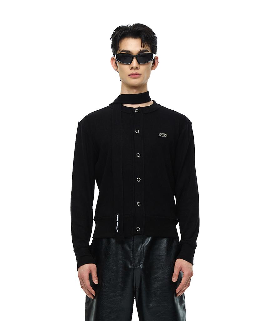 More Than Black Logo Round Knit Cardigan