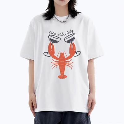 Heißer Verkauf Hummer und Weinglas Grafikdruck Kurzarm T-Shirt Sommer Oberteil Unisex Oversized Unisex T-Shirt