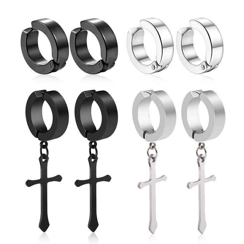 1/6 pairs No Piercing Earrings Titanium Steel Clip-on Fake Earring Round Ear Clip For Women Men Punk Party Fashion Sexy Zircon