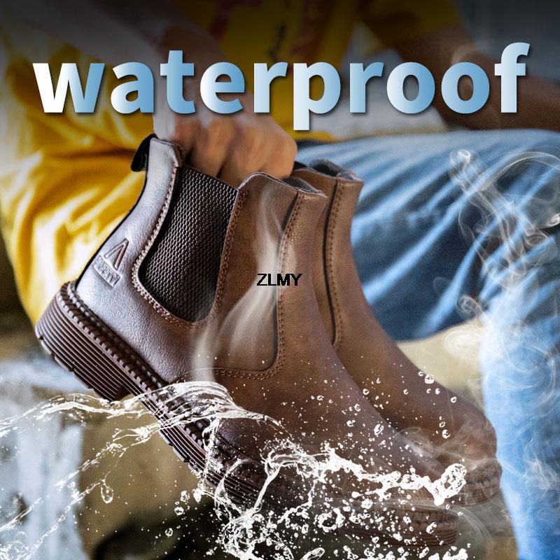Fashion Waterproof Safety Shoes For Man Puncture Proof Work Safety Boots Men Chelsea Boots Steel Toe Work Shoes Industrial Security Male