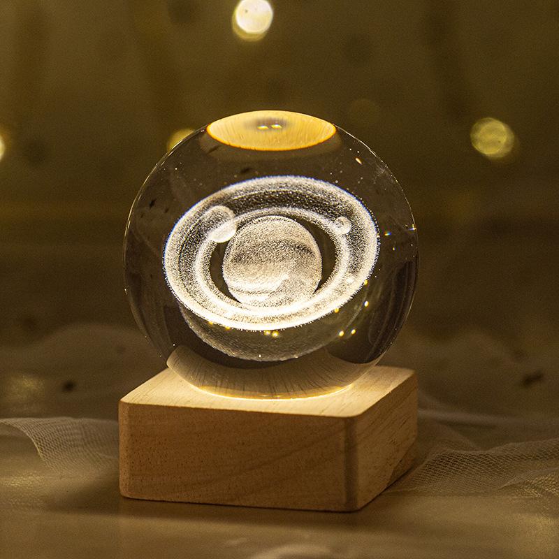 Minge de cristal 3D de 6 cm Planetă de cristal Lumină de noapte gravată cu laser Sistem solar Glob Astronomie Cadou de zi de naștere Decor pentru birou de acasă