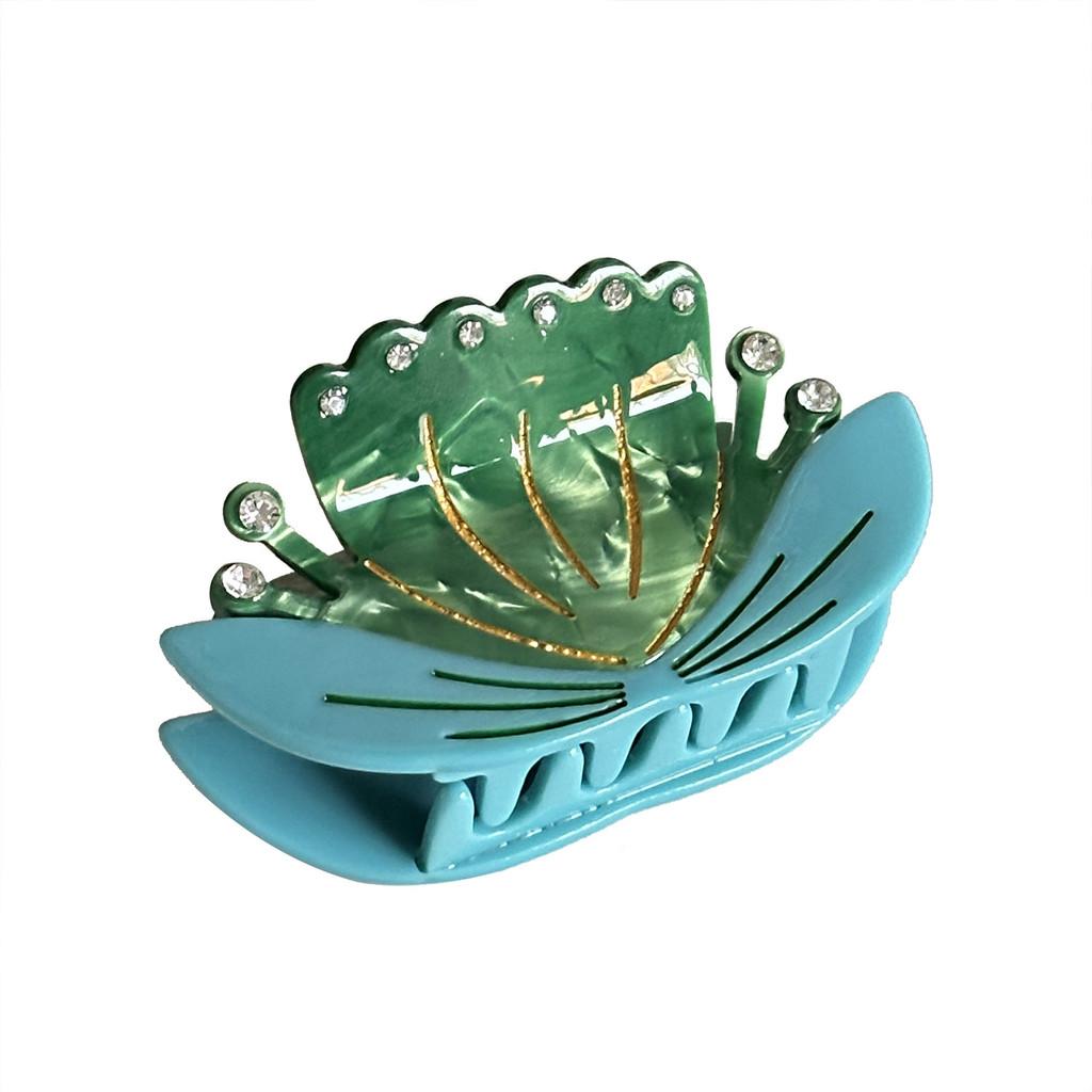 Elegant Floral Design Acetate Hair Claw Clip With Diamond Accents For Women