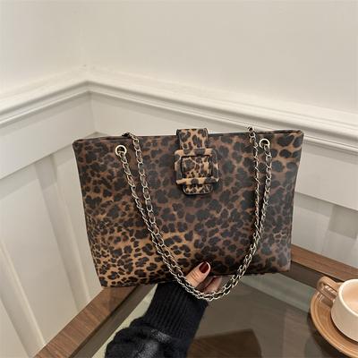 Fashion Leopard Print Shoulder Bag Commuter Underarm Bag High Value Tote Bag