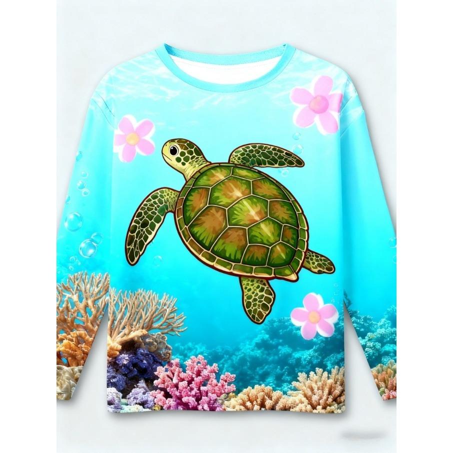 4-15 Years Old Comfortable Polyester Boys Girls Children Long Sleeve T-Shirt Sea Animal Fish 3D Printed T Shirt Kids Clothing