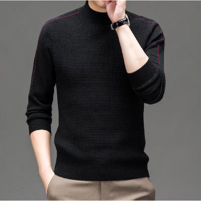 Autumn And Winter New Semi High Neck Men'S Casual Sweater Knitted Sweater Waffle Inverted Triangle Sweater