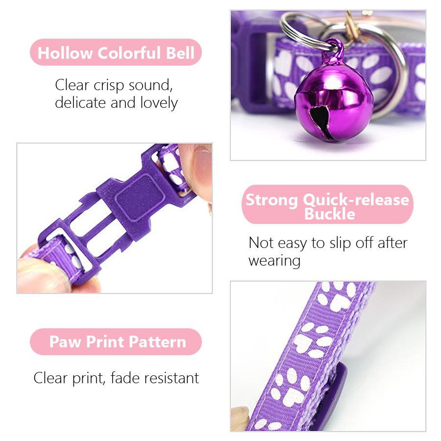1/5Pcs Adjustable Footprint Pet Collar with Bell, Cute Soft Neck Collar for Puppy Small Dog Kitten Cat Daily Wear