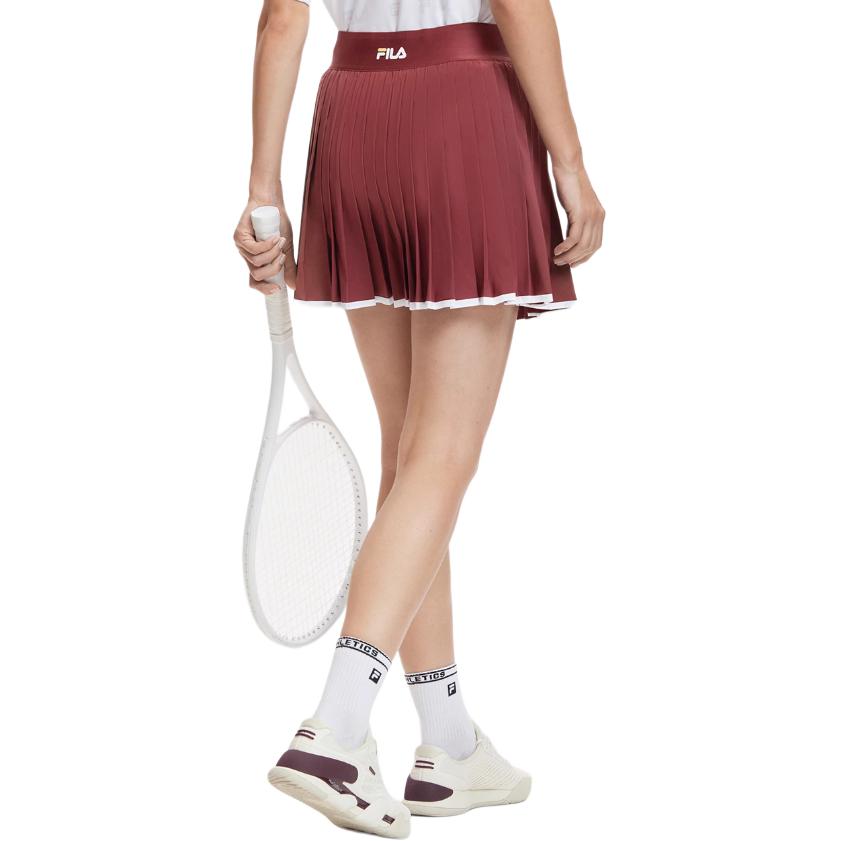 FILA SS24 Solid Color Mid Waist Breathable Skirt With Underwear Pleated Tennis Woven Casual Skirt Women skirts Wine-Red A11W423303FWI