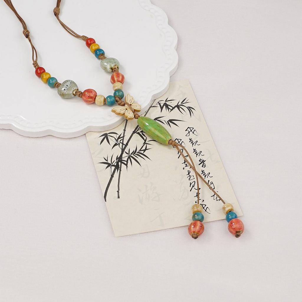 Ethnic Accessories Ceramic Necklace Sweater Chain Pendant Versatile Clothes Pendant