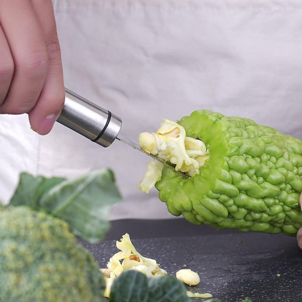 2PCS 304 Stainless Steel Peppers Corer Serrated Slice Non‑slip Handle Fruit Corer 2 in 1 Efficient Seed Remover Slicing