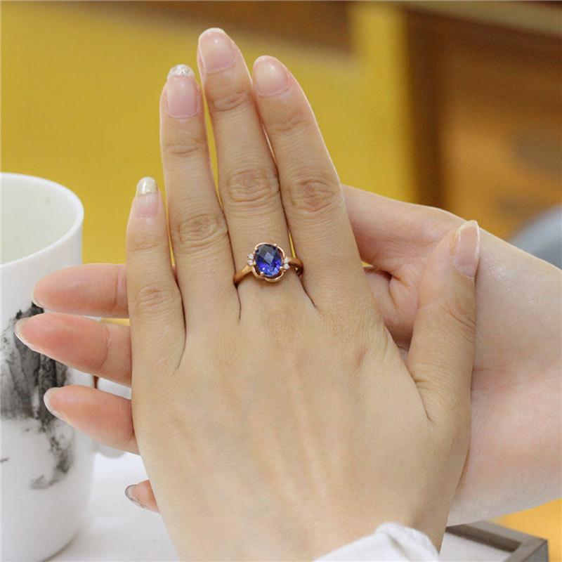 Purple Gold Inlaid With Natural Sparkling Blue Stone Temperament Elegant And Exquisite Rose Gold Plated Open Ring
