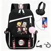 Anime Printed Canvas Backpack With USB Charging Port Teens Students School Travel Unisex