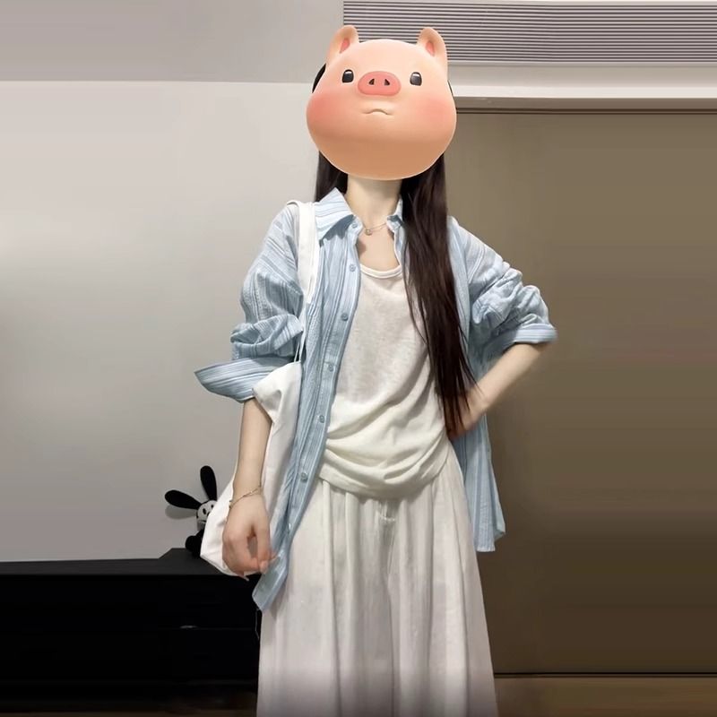 

Early Spring French style Blue Stripe Shirts Outerwear Women 2025 Summer New Shirt Sun Protection Long sleeve Top Early Spring Blue Stripe S