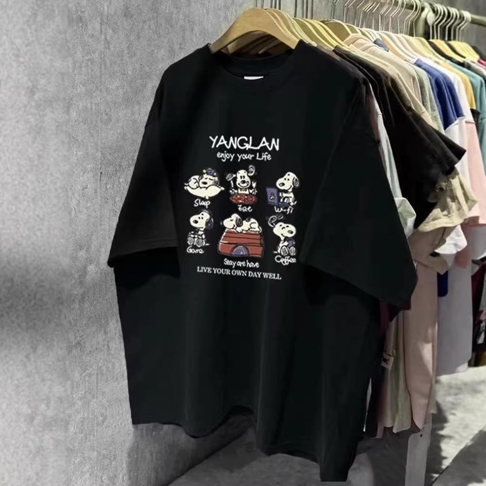 European and American popular loose minimalist printed short sleeves, pure cotton chic T-shirts, casual temperament, BF high-street clothing
