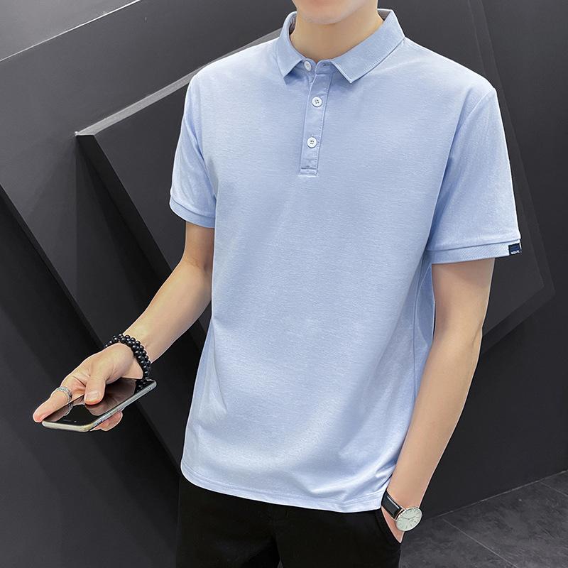 Solid Color Short Sleeve Polo Shirt Men Summer Collar T- Shirt Plain Work