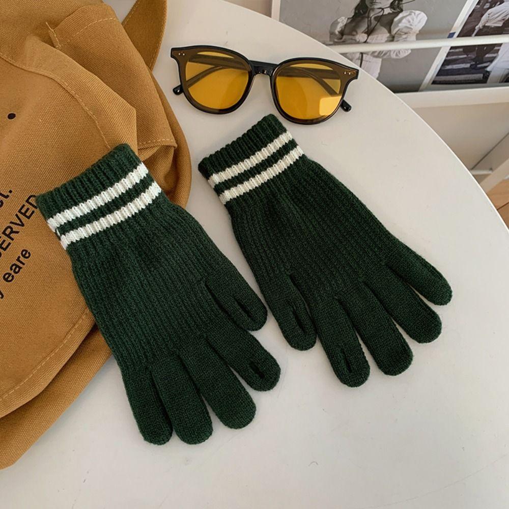 Stripe Riding Mittens Knitted Cashmere Gloves Winter Wool Mittens Gloves Female Gloves