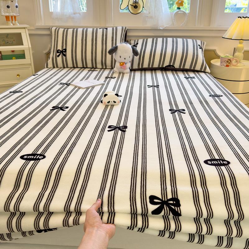 Warm Bedsheet Velvet Bed Cover Elastic Fitted Sheet Printed Bed Linen Queen/King Size Sheets Drap De Lit (Pillowcase Need Order)