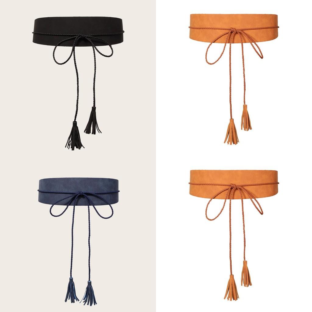 Trendy Boho Fringe Rope Waist Belt Handmade Wide Faux Leather For Casual Women Fashion