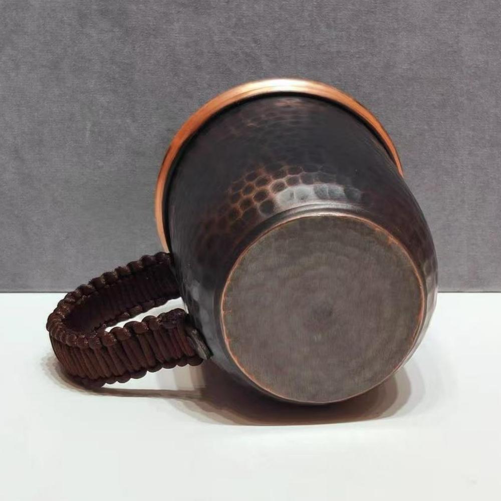 Handcrafted Vintage Copper Coffee Cup,Engraving Hammer Texture With lid 300 ml Milk Tea Beer Mug,Woven Handle Tea Cup Tableware