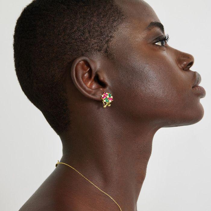 Boucles d'oreilles en argent 925 Luxenter avec zircon multicolore et finition en or jaune 18K - Wewi