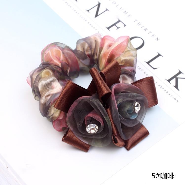 Korean Elegant Flower Scrunchies Women Girls Elastic Hair Rubber Bands Accessories Tie Hair Ring Rope Ponytail Holder Headdress