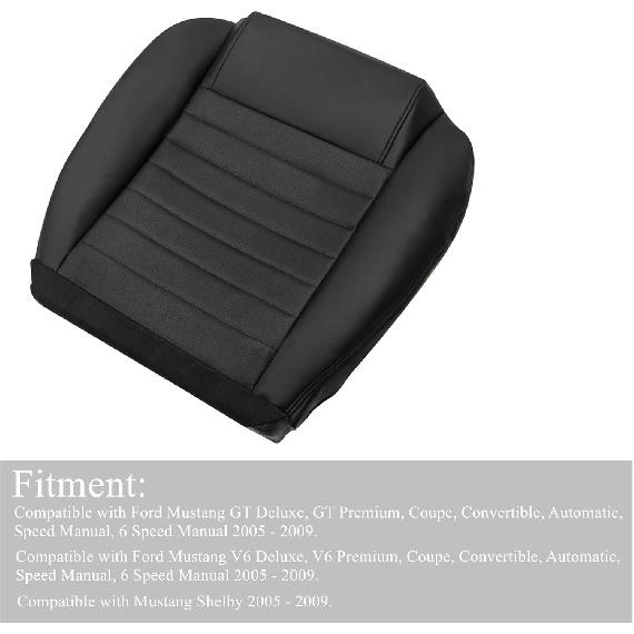 Front Driver Side Bottom Perforated Breathable Replacement Leather Seat Cover Black #GW or KW Compatible with Ford Mustang GT V6 2005 2006 2007 2008