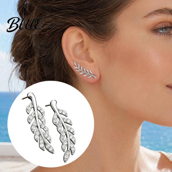 Everyday Luxury Earrings 1 Pair Rhinestone Leaf Stud Earrings Sparkly