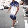 Summer Casual Men's Adult Set 3D Printed Pattern Men's Short-Sleeved T-shirt Set Gradient Cool Casual Sports Shorts two-Piece