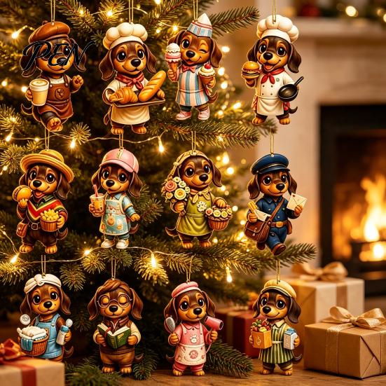 Christmas Tree Hanging Ornaments 2026 Dachshund Advent Calendar, 24 Day Countdown Box with 2D Cute Acrylic Pendant Decorations Ornaments, Festive