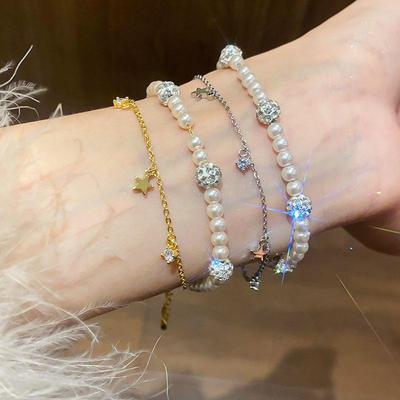 Elegantes zweilagiges Armband mit französischen Perlen und Zirkon-Stern - Vielseitiger Schmuck für Frauen