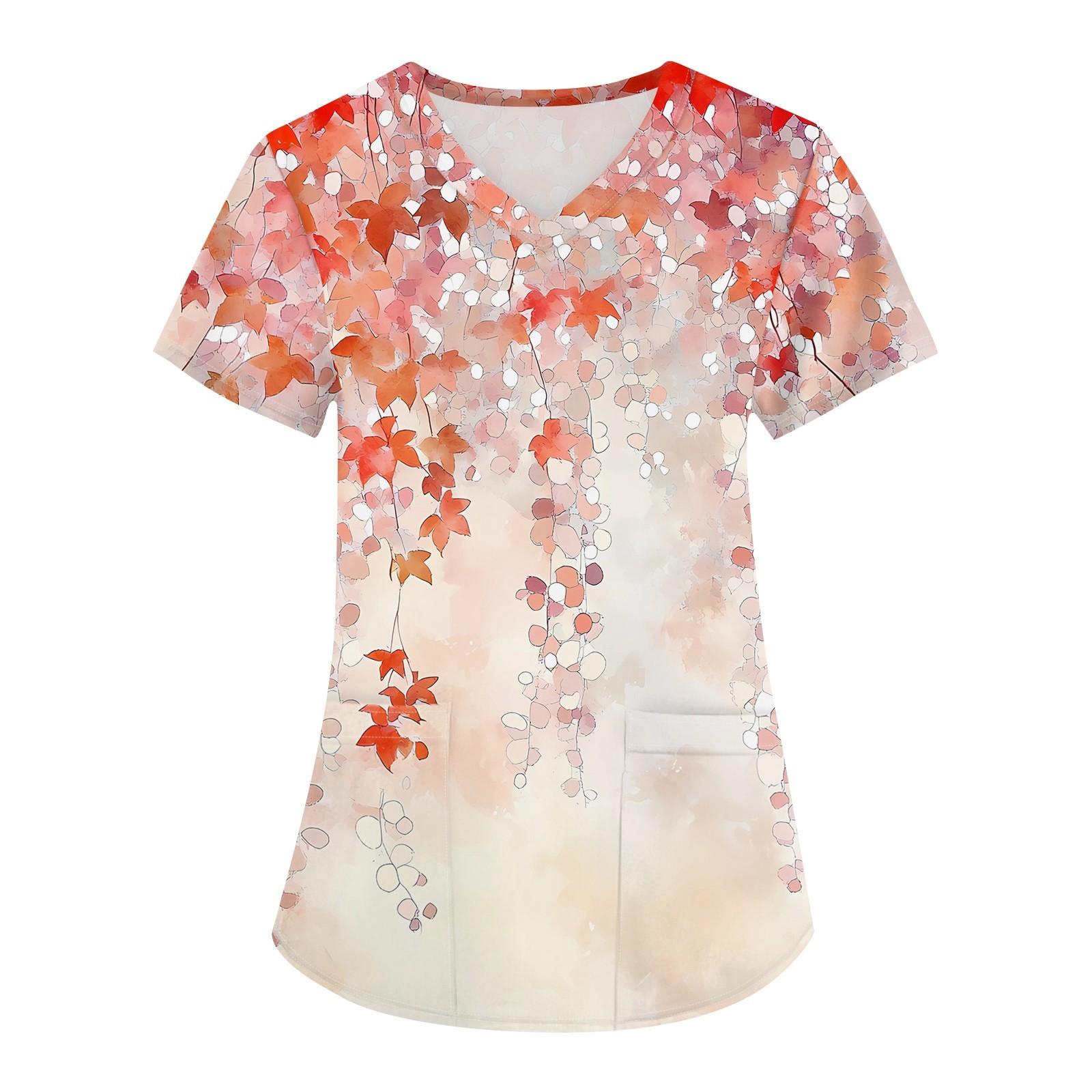 

Женская мода с v-образным вырезом, короткими рукавами и карманами, топы с принтом XL красный