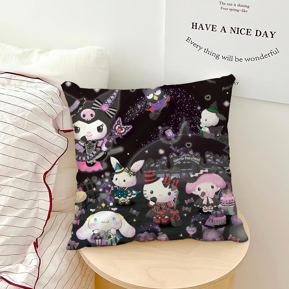 Funny Art Halloween K-Kuromi My M-Melody Sro Cushion Cover Soft Pillow Case For Sofa Living Room Home Decor Protective Covers