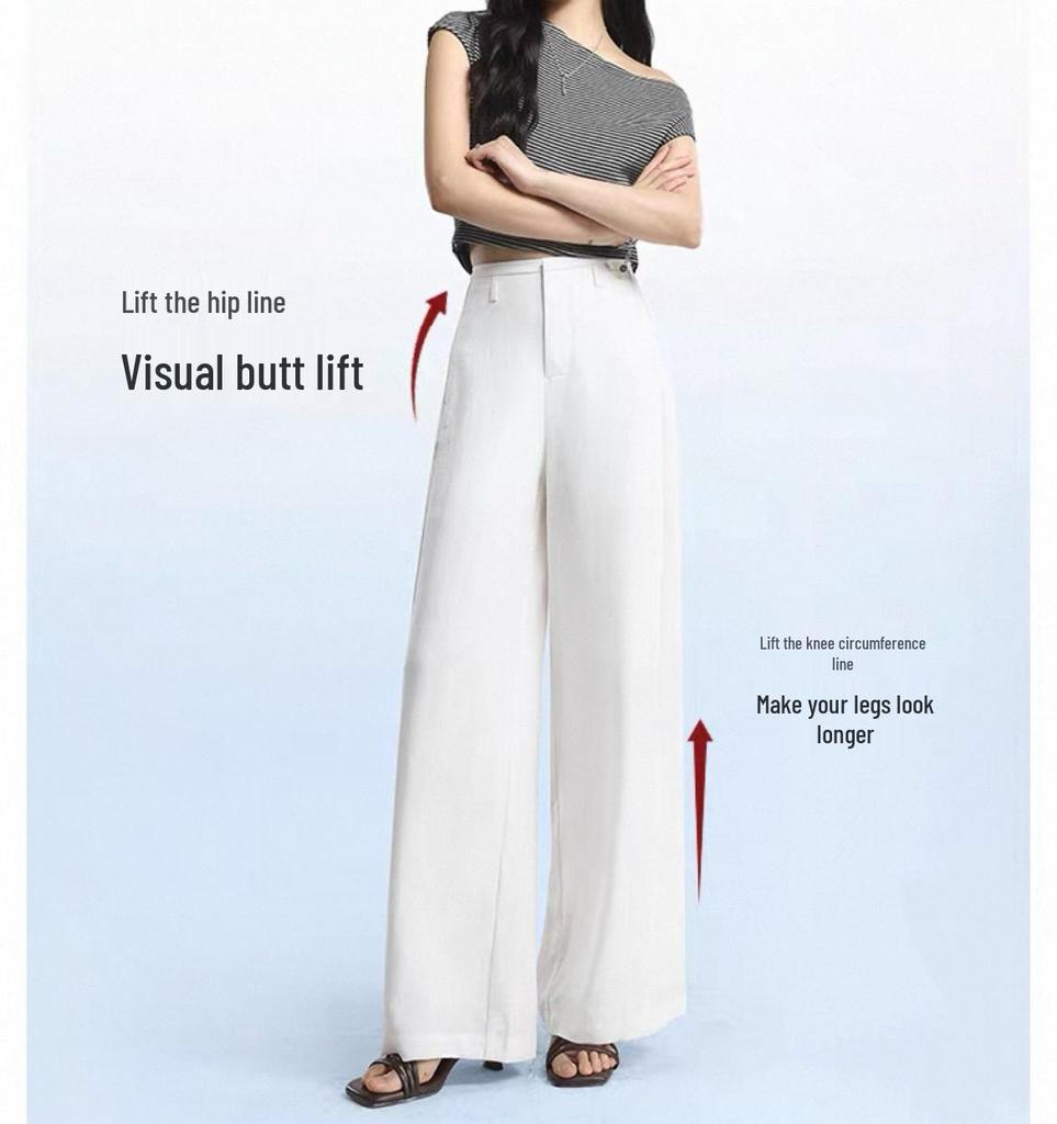 Petite Women's White Linen Wide-Leg Pants - Summer 2026, Lightweight, Wrinkle-Resistant, Extra Long, Casual Fit