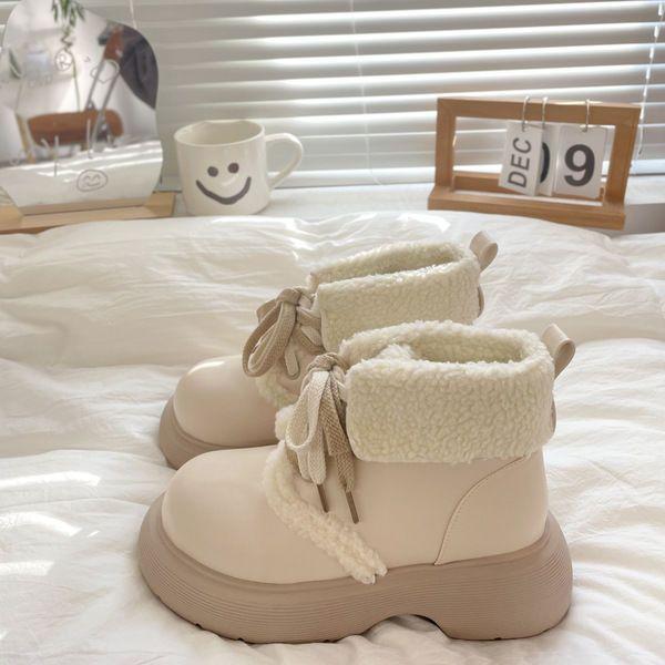 White cute velvet snow boots for women 2025 winter warm small thick-soled short Martin cotton boots ins