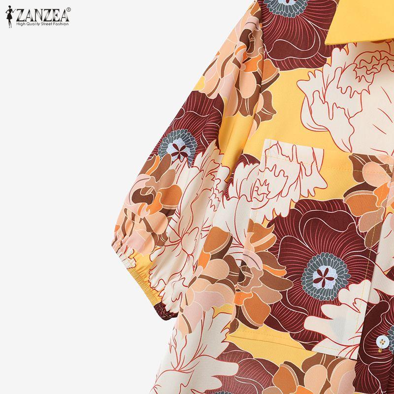 ZANZEA Women Short Sleeve Floral Blouse and Shorts Summer Two Piece Suit Sets
