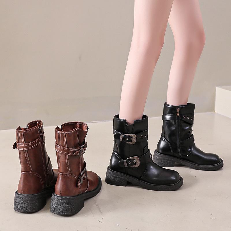 Coarse heel short boots brown retro denim summer western women's spring and autumn single boots knight boots 2025 Martin boots new