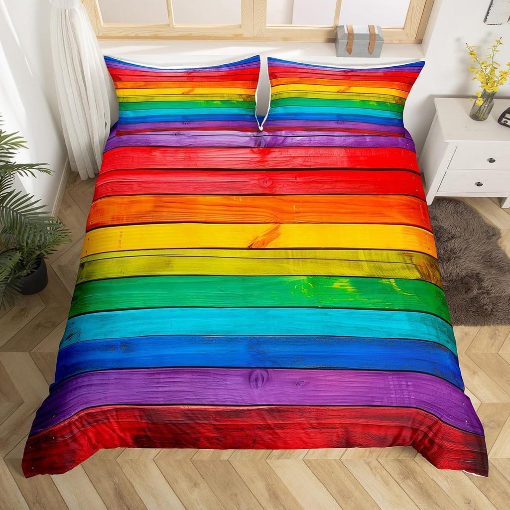 Colorful Swirl Bedding Set,Rainbow Stripes Duvet Cover Twin King Size Pride Theme Comforter Cover Abstract Art Bedspread Cover