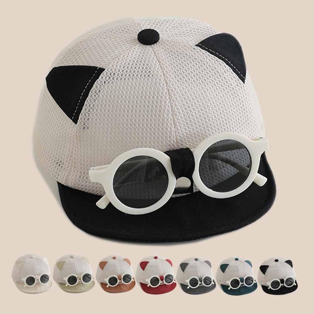 Breathable Children's Hat with Sunglasses Cat Ear Infant Sun Hat Thin Kids Baseball Cap  Running