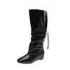 New khaki suede inner heightening boots, western knight boots modified legs, stacked high boots for women