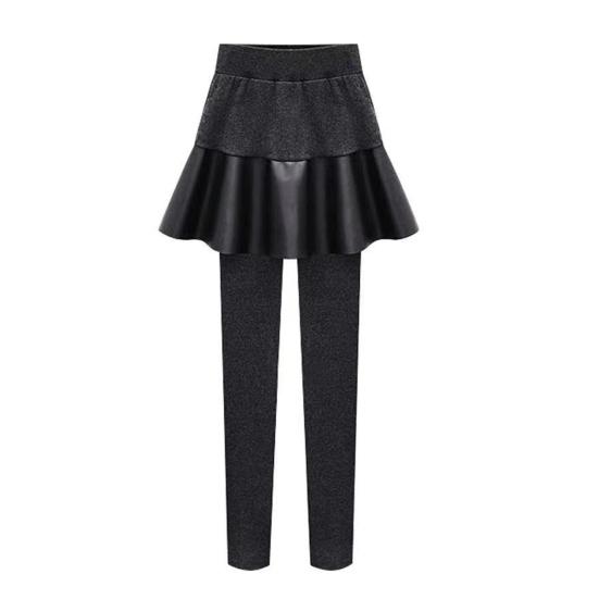 Leggings da Donna Gonna Elastico Vita Alta Fodera in Peluche Ispessita Vestibilità Attillata Culottes in Ecopelle Finto Due Pezzi Caldi Versatili Culottes