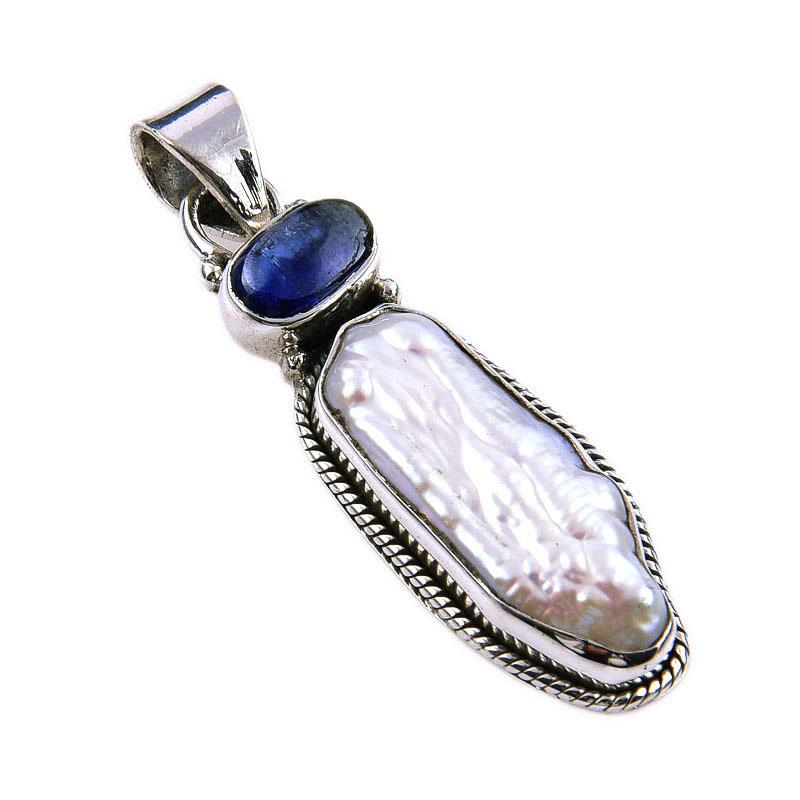 Natürliche Biwa Perle, Kyanit 925 Sterling Silber Schmuck Anhänger 1,75" Z7g21
