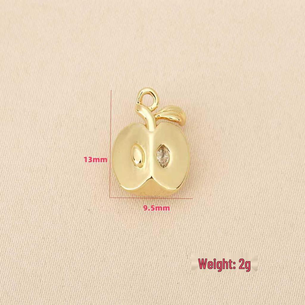 Liangfei 3D Apfelanhänger: Kupfer mit 18 Karat Goldbeschichtung und Diamant-Intarsien, Handgefertigtes Schmuckzubehör