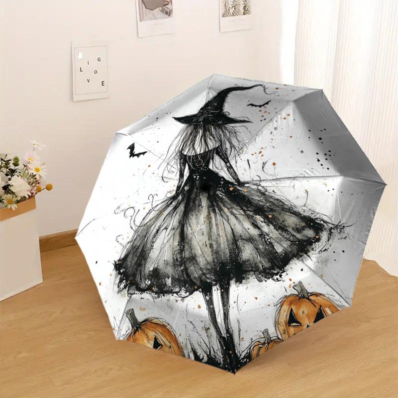 1pc Witch Pumpkin Pattern Umbrella Design Automatic Opening and Closing Umbrella, High-quality Travel Umbrella, Lightweight and Portable, -53